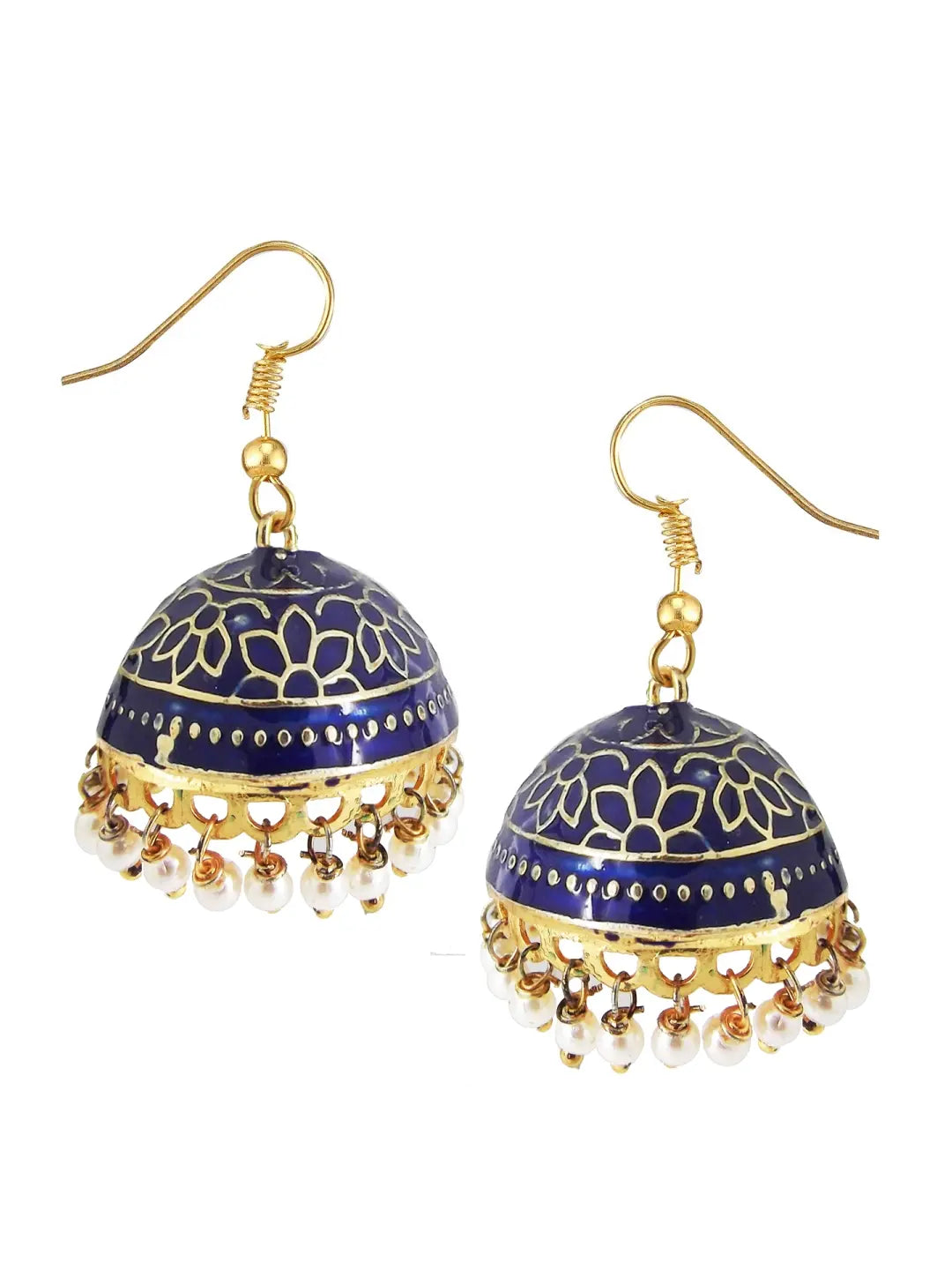 Navy Blue Meenakri Jhumka Earrings